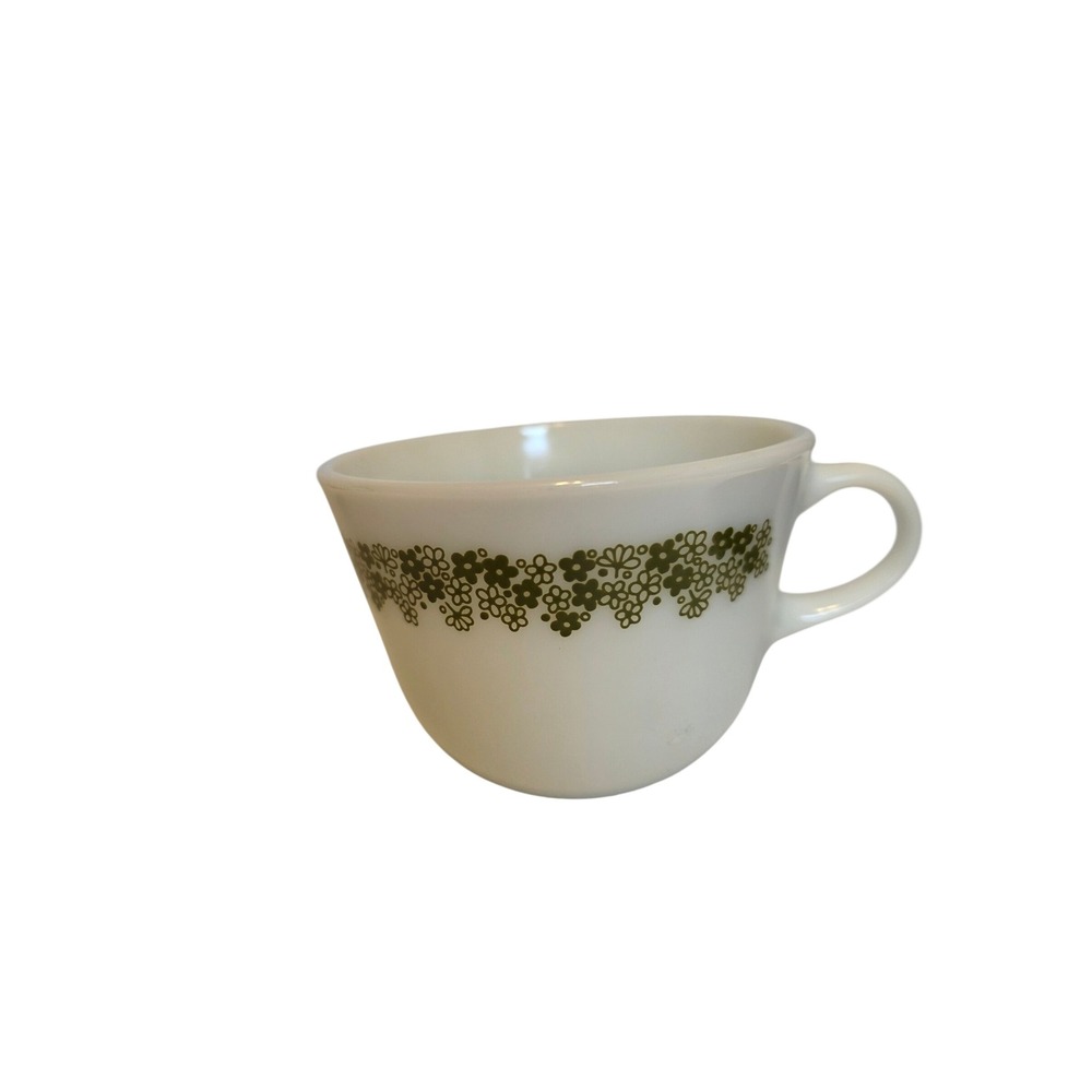 Vintage Pyrex Spring Blossom Green Milk Glass Teacup Coffee Mug USA